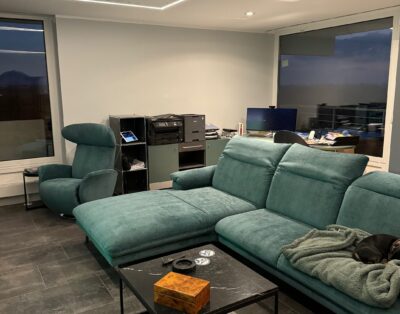 Couch in a nudist flat Men only